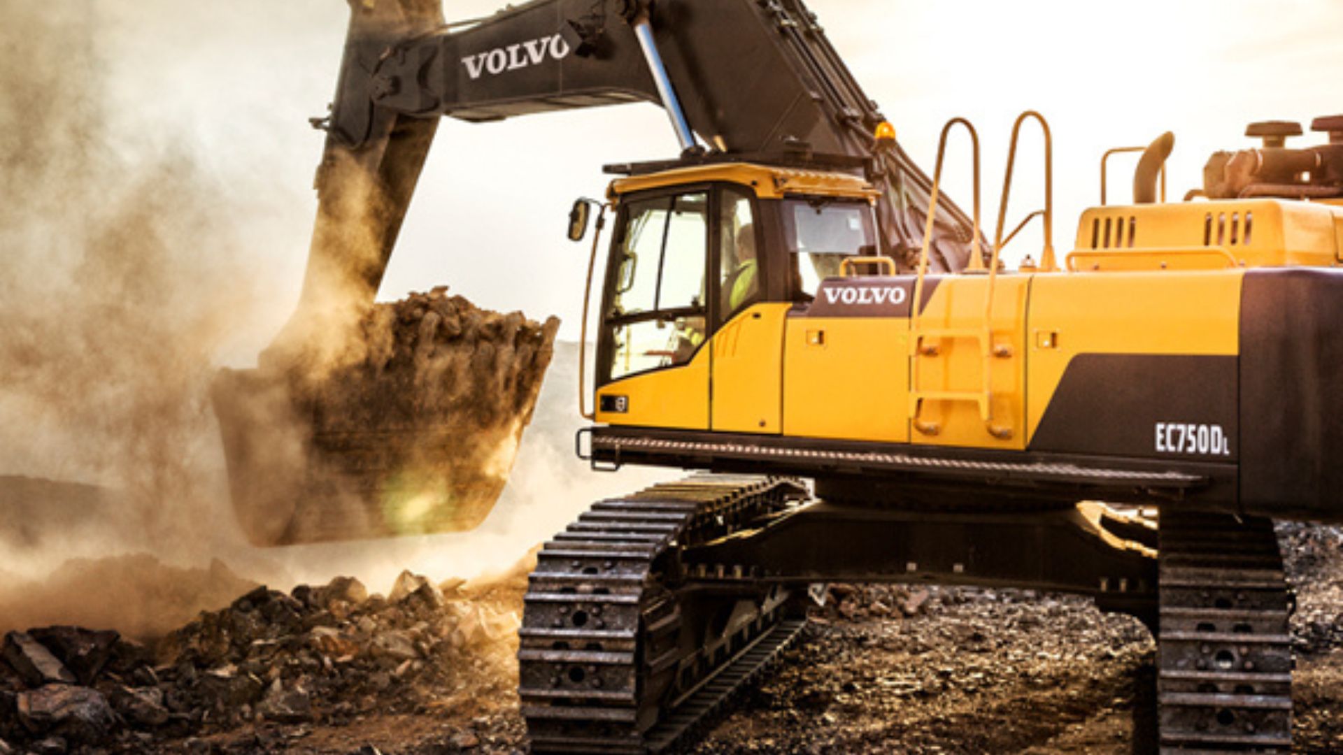 Compact excavator digging foundation, excavator hire service in action