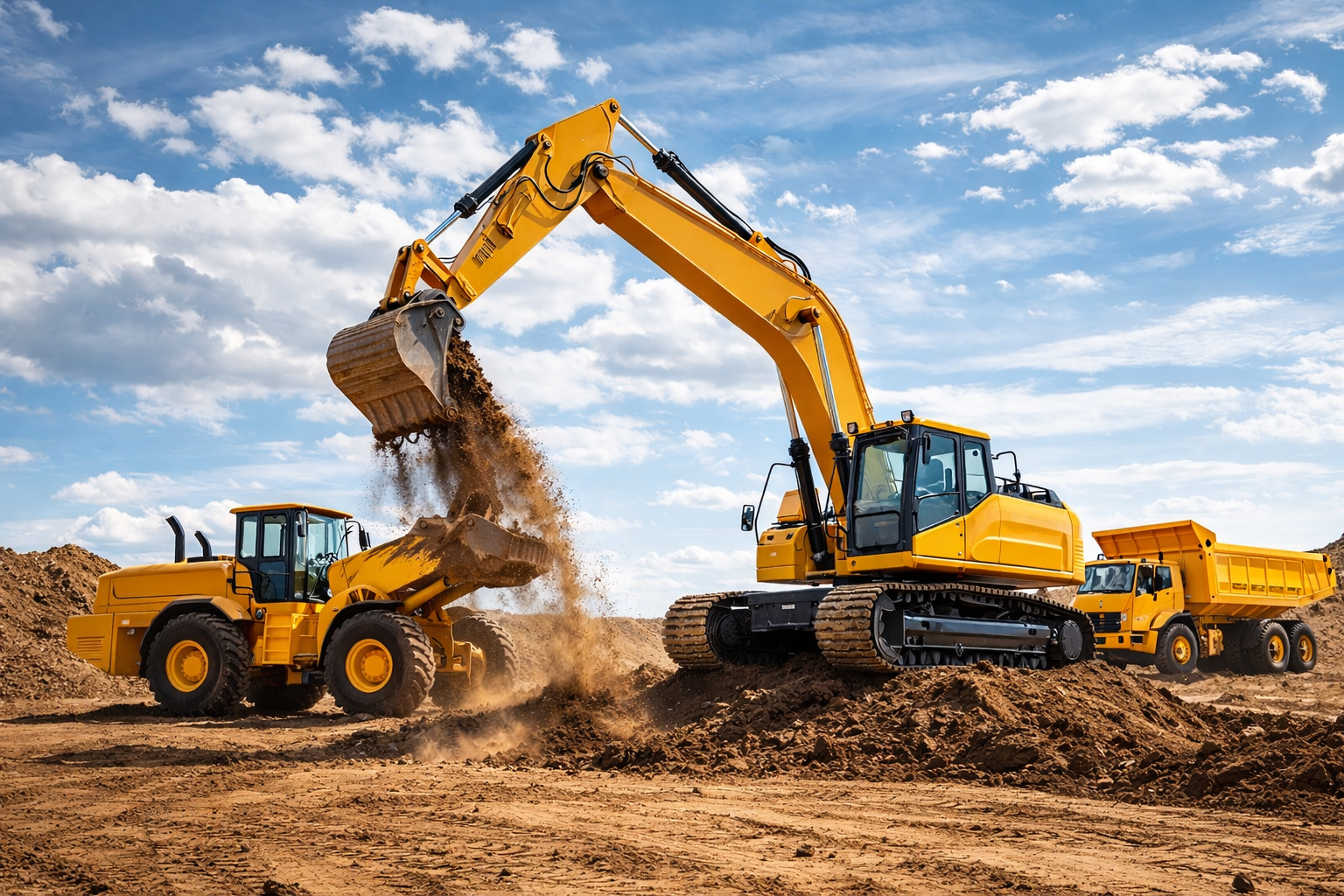 Earth-moving machines at work 